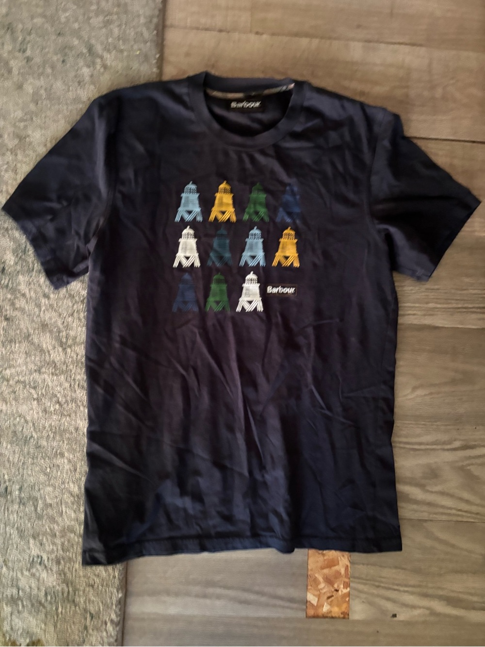 Barbour Navy Short-Sleeve Tee with Multi-Color Lighthouse Graphic